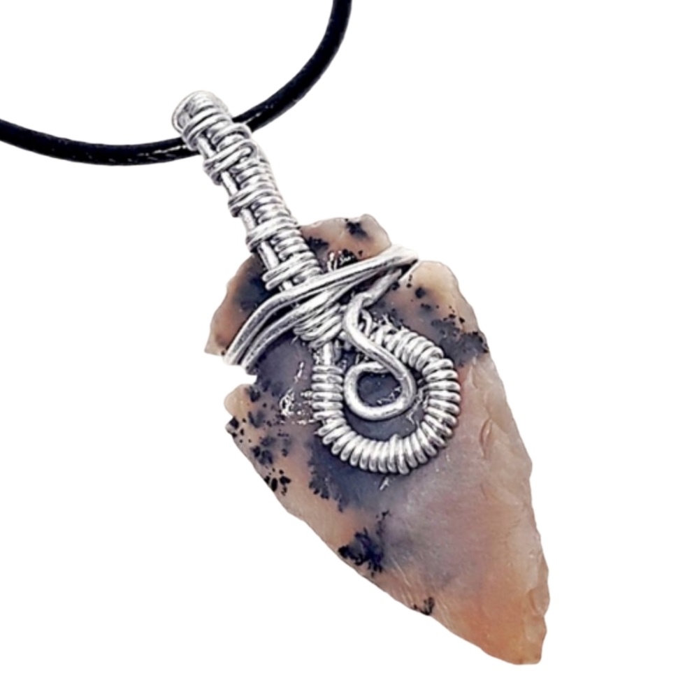 Natural Stone Arrowhead Necklace w/ Architectural Wire Bail | Black Cord | NWOT